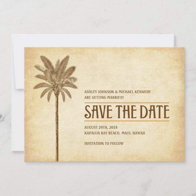 Vintage Strandhochzeit Save the Date (Vorderseite)