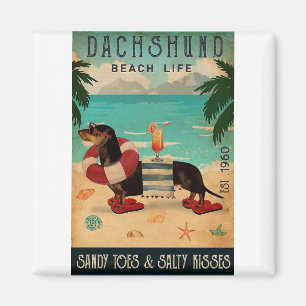 Vintage-Strandleben-Cocktail-Dachshund Magnet