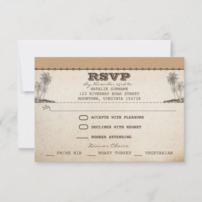 Vintage Strandpalmen RSVP Karte (Vorderseite)