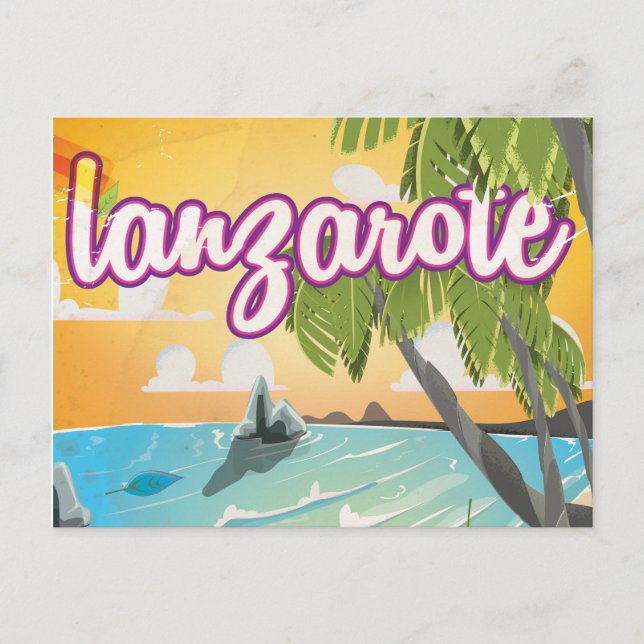 Vintage Strandpromenade Lanzarote Cartoon Postkarte (Vorderseite)
