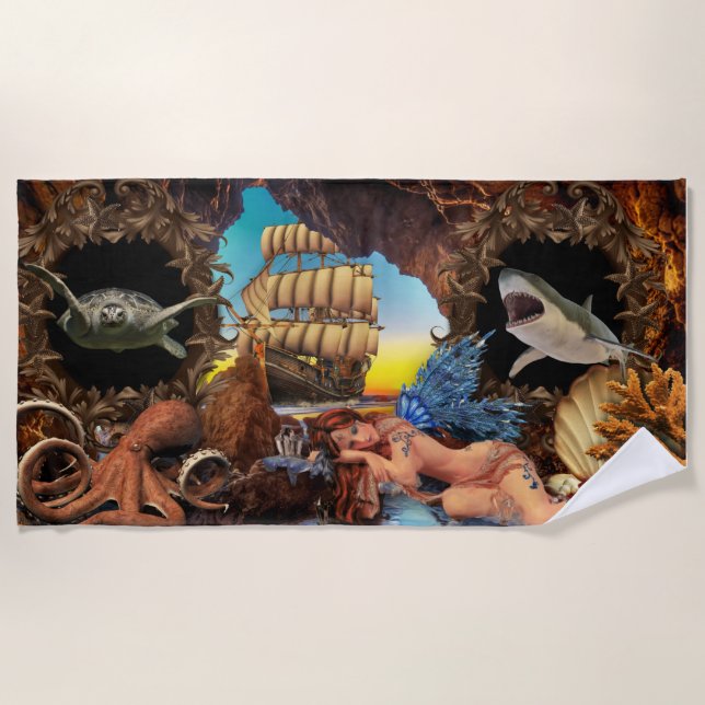 Vintage Strandreise Strandtuch (Vorderseite)