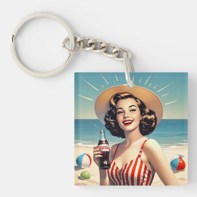 " VINTAGE STRANDSCHÖNHEIT " SCHLÜSSELANHÄNGER (Vorderseite)