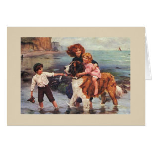 Vintage - Strandtag mit einem Bernhardiner,