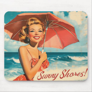 Vintage-Strandurlaubsposter: Blondes Pin-Up  Mousepad