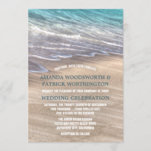 Vintage-Strandwellen- und Sand-Hochzeitseinladunge Einladung