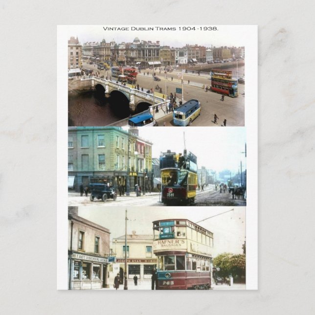 Vintage Straßenbahnen in Dublin, Irland Postkarte (Vorderseite)