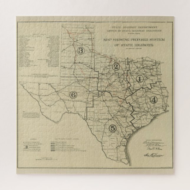 Vintage Straßenkarte Texas (1917) (Vertikal)