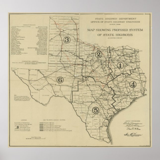 Vintage Straßenkarte Texas (1917) Poster (Vorne)