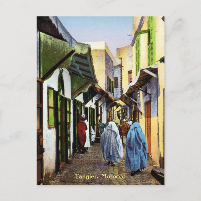 Vintage Straßenszene in Tanger, Marokko Postkarte (Vorderseite)