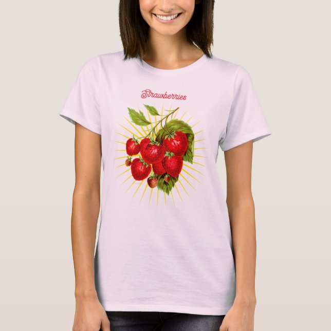 Vintage Strawberries Fruit Botanical Art T-Shirt (Vorderseite)