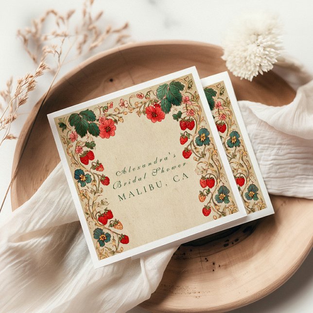 Vintage Strawberry Botanical Bridal Shower Serviette (Von Creator hochgeladen)