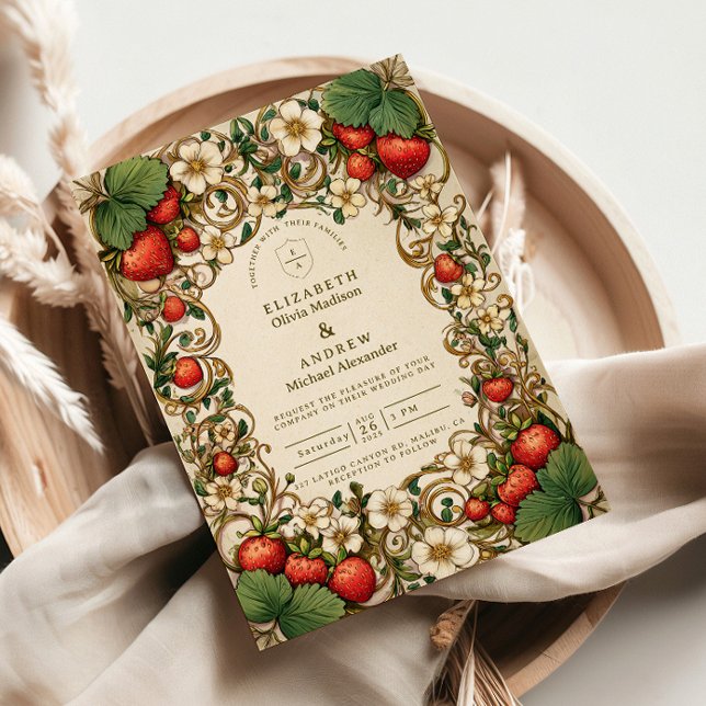Vintage Strawberry Garden Wedding Einladung (Von Creator hochgeladen)