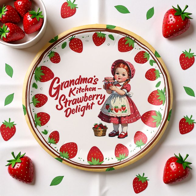 Vintage Strawberry Kitchen Girl Grandma's Delight Pappteller (Von Creator hochgeladen)