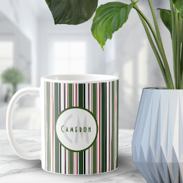 Vintage Streifen Modernes, grünes Monogramm Kaffeetasse