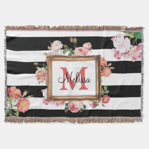 Vintage Streifen und Floral Monogramm Decke