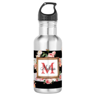 Vintage Streifen und Floral Monogramm Edelstahlflasche