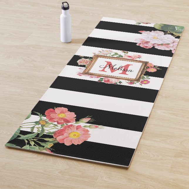 Vintage Streifen und Floral Monogramm Yogamatte (Beispiel)