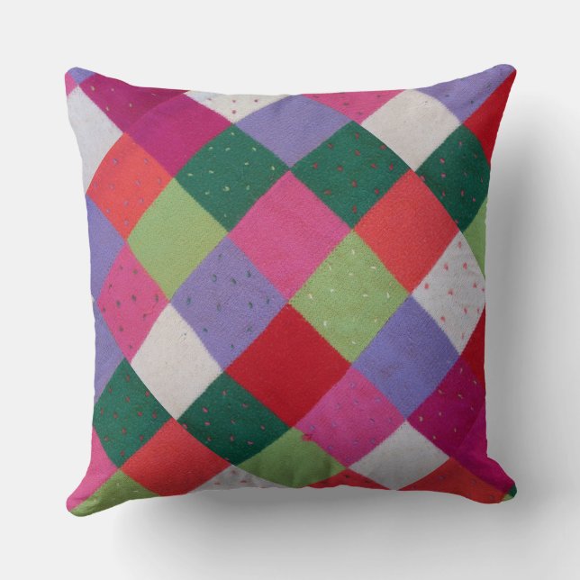Vintage strickte Patchwork-Quadrate bunt Kissen (Rückseite)