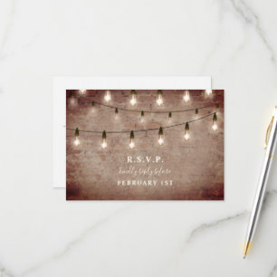 Vintage String Lights Industrial Brick Wedding RSVP Karte