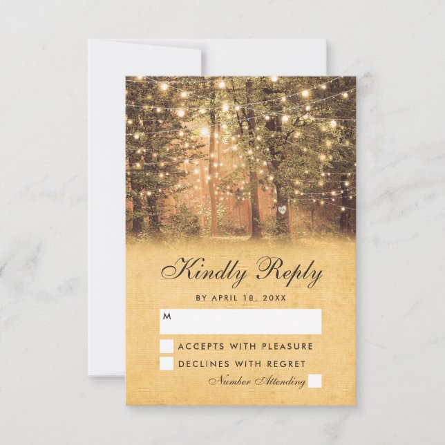 Vintage String Lights Rustic Tree Wedding RSVP (Vorderseite)
