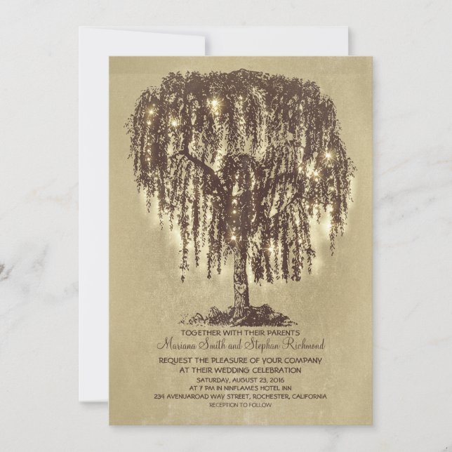 Vintage String Lights Tree Rustikale Hochzeiten lä Einladung (Vorderseite)