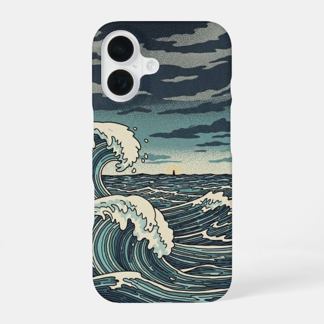 Vintage stürmische Wellen iPhone 16 Hülle (Rückseite)