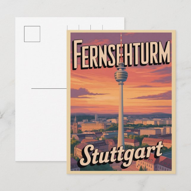 Vintage Stuttgarter Fernsehturm deutscher Fernseht Postkarte (Vorne/Hinten)