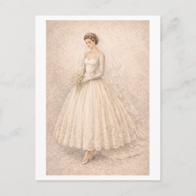 Vintage-Style 1950s Wedding Gown Postkarte (Vorderseite)
