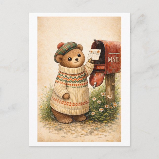 Vintage-Style Bear Mailing Postcard Postkarte (Vorderseite)