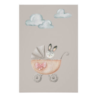 Vintage Style Bunny with Clouds Poster