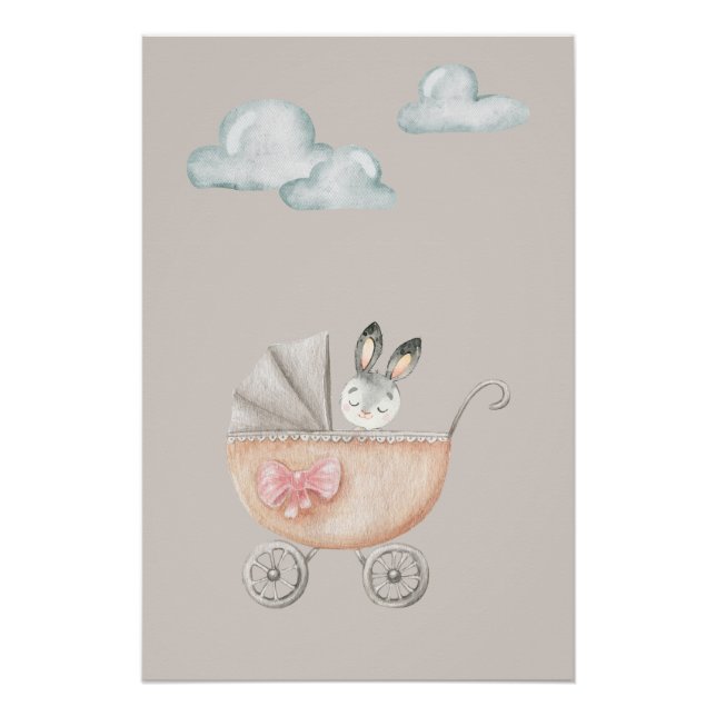 Vintage Style Bunny with Clouds Poster (Vorderseite)
