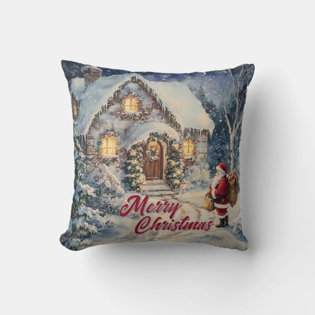 Vintage Style Christmas Santa Claus at Home Kissen (Vorderseite)