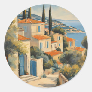 Vintage Style Côte d'Azur Französische Reise Aquar Runder Aufkleber