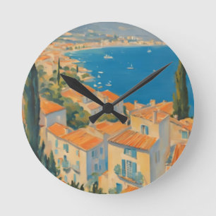 Vintage Style Côte d'Azur Französische Reise Wasse Runde Wanduhr