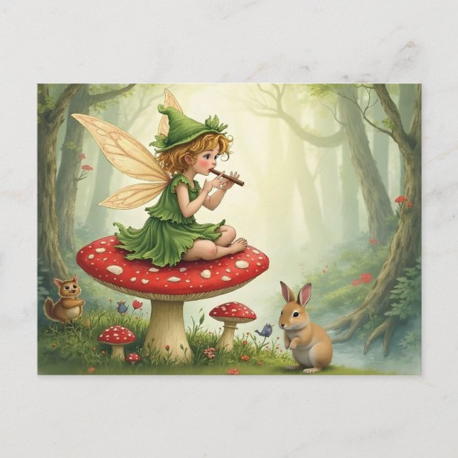 Vintage Style Fairy Tale Flautist Postkarte (Vorderseite)