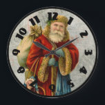 Vintage Style Father Christmas Santa Claus Große Wanduhr<br><div class="desc">A vintage image of the classic Father Christmas wearing his famous red coat and carrying a bag full of toys. This old-fashioned Santa Claus also known as old Saint Nicholas is slim and holds a walking stick for travelling throughout the land gifting toys to all the girls and boys. The...</div>