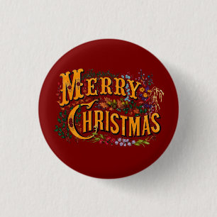 Vintage Style Frohe Weihnachten Grußkarte  Button