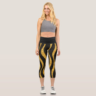 Vintage-Style Gold and Black High-Waisted Capris