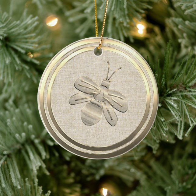 Vintage Style Gold Christmas Bee Ceramic Ornament (Baum)