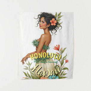 Vintage-Style Hawaii-Reise Honolulu Hula-Mädchen Wandteppich
