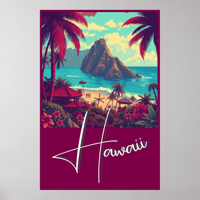 Vintage Style Hawaiian Travel Honolulu Mid-Pacific Poster (Vorne)
