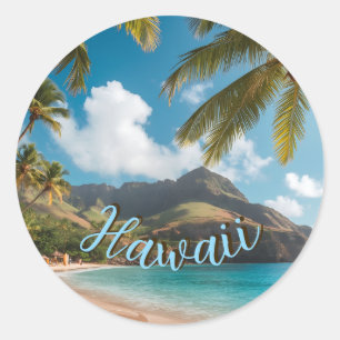 Vintage Style Hawaiianischer Blauer Meer Palmen Hi Runder Aufkleber