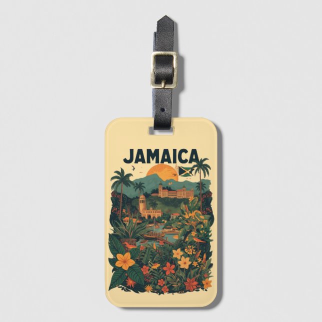 Vintage Style Jamaica Travel Illustration Gepäckanhänger (Vorderseite Vertikal)