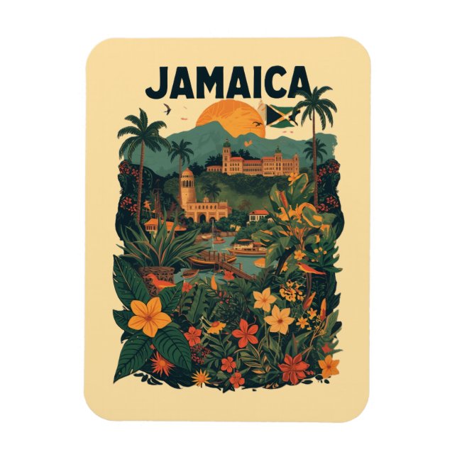 Vintage Style Jamaica Travel Illustration Magnet (Vertikal)