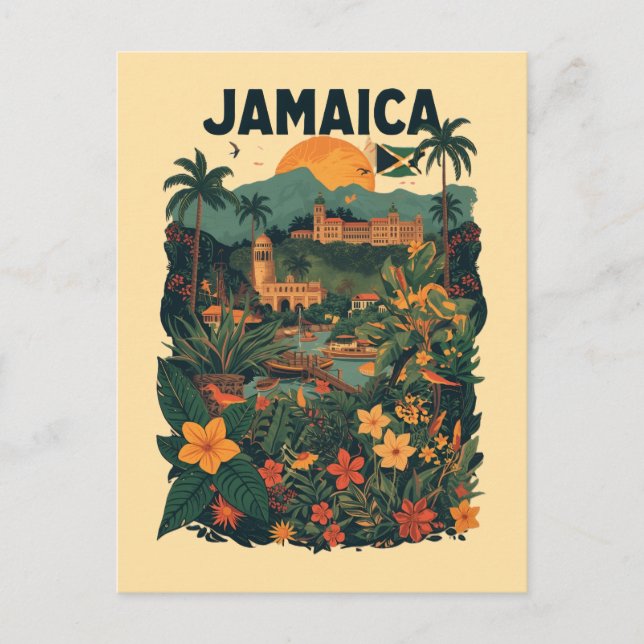 Vintage Style Jamaica Travel Illustration Postkarte (Vorderseite)