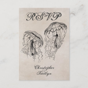 Vintage Style Jellyfish Beach Wedding RSVP Card Karte