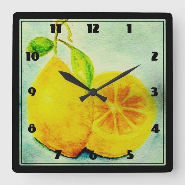 Vintage Style Lemons Quadratische Wanduhr (Vorderseite)