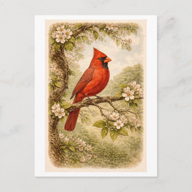 Vintage-Style Male Cardinal lllustration Postkarte (Vorderseite)