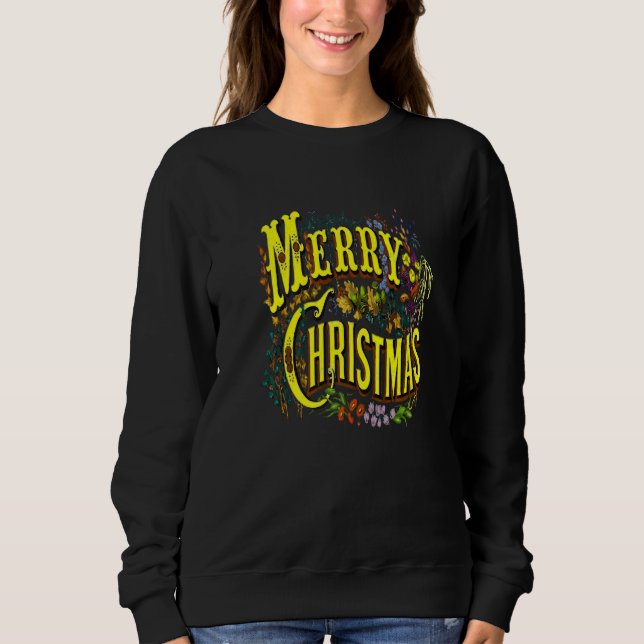 Vintage Style Merry Christmas Holiday Greeting Vec Sweatshirt (Vorderseite)