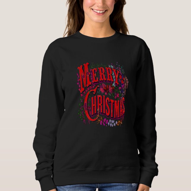 Vintage Style Merry Christmas Holiday Greeting Vec Sweatshirt (Vorderseite)